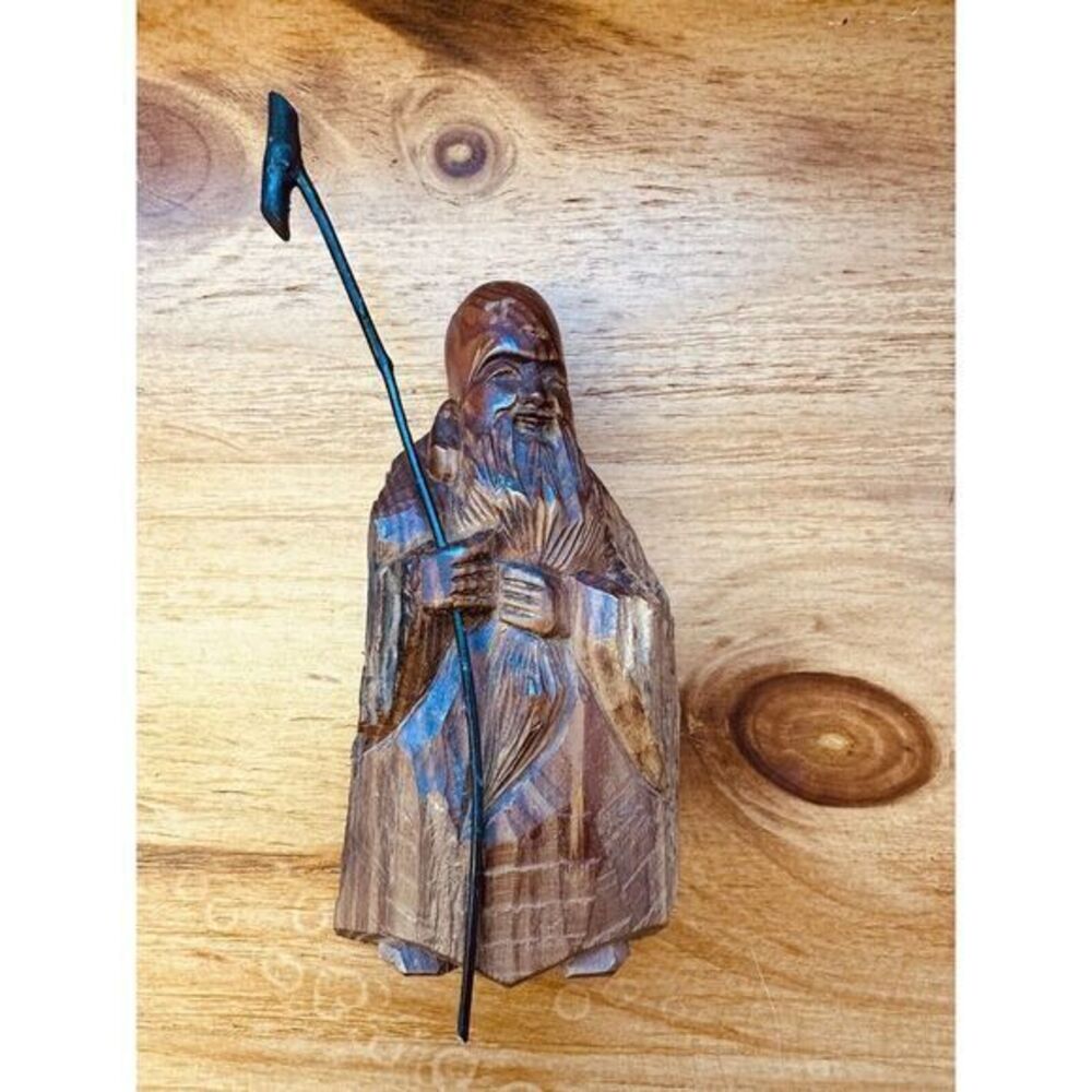 Japanese Carved Wood Statue Of Longevity Fukurokuja One Of The‎ 7 Gods Of Luck